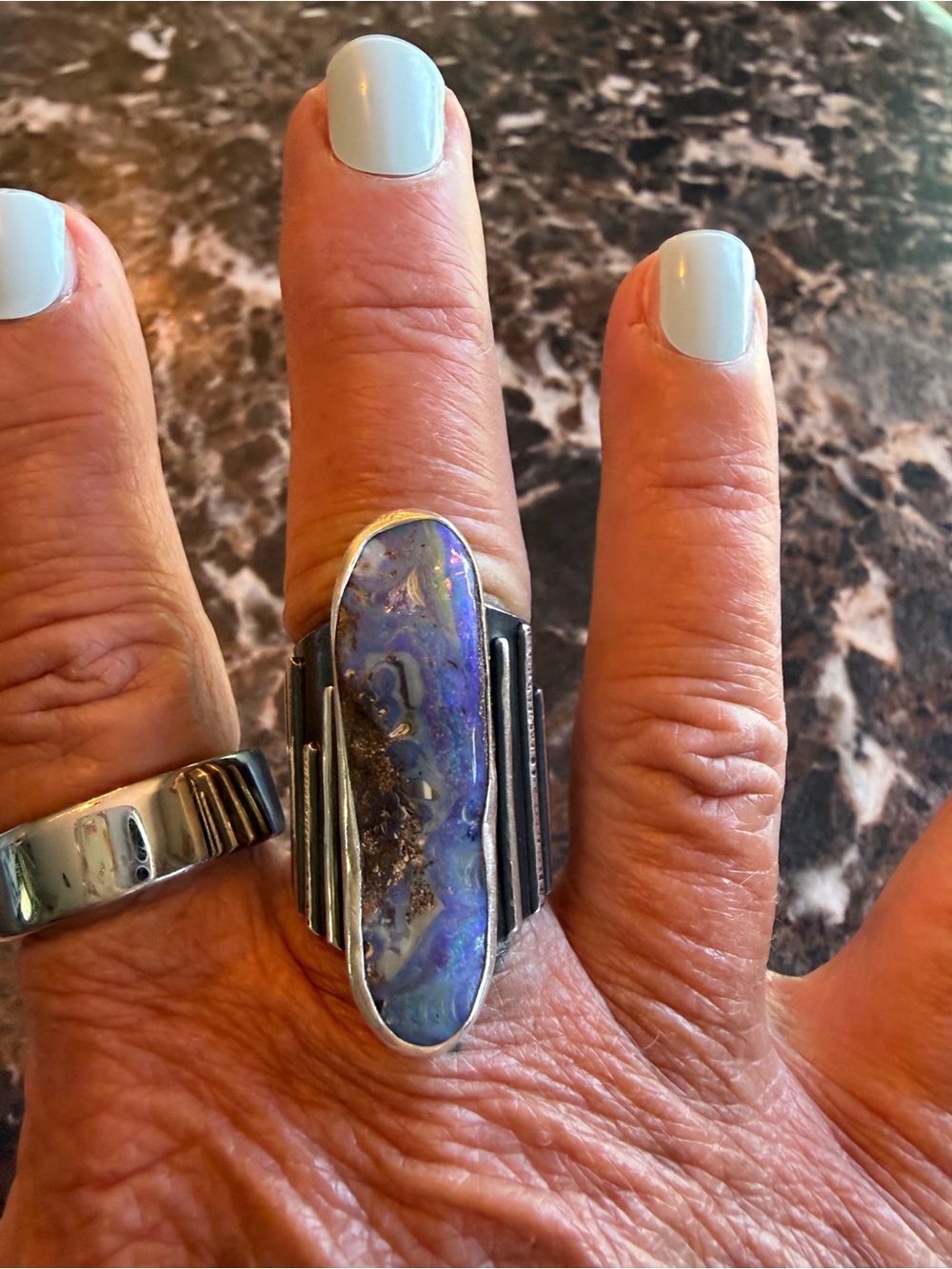 Blue Boulder Opal Sterling Statement Ring - Picture 4 of 4
